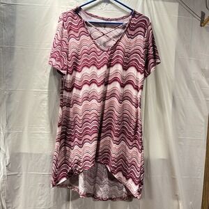 Just Be 2XL Striped Short Dress Or Long Shirt Short Sleeve Pullover V Neck